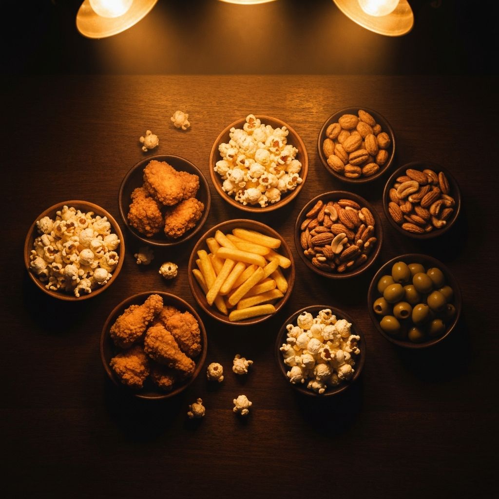 桌上擺滿卡滋卡滋的下酒菜